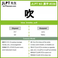 336 吹 kanji meaning JLPT N3 Kanji Flashcard