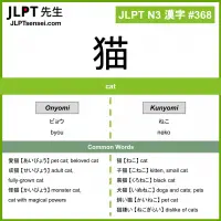 368 猫 kanji meaning JLPT N3 Kanji Flashcard