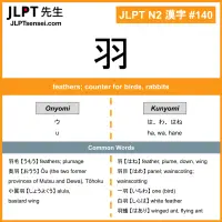 140 羽 kanji meaning JLPT N2 Kanji Flashcard