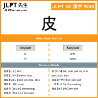240 皮 kanji meaning JLPT N2 Kanji Flashcard