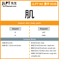 336 肌 kanji meaning JLPT N2 Kanji Flashcard