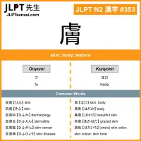 353 膚 kanji meaning JLPT N2 Kanji Flashcard