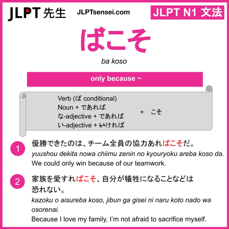 Jlpt N1 Grammar ばこそ Ba Koso Meaning Jlptsensei Com