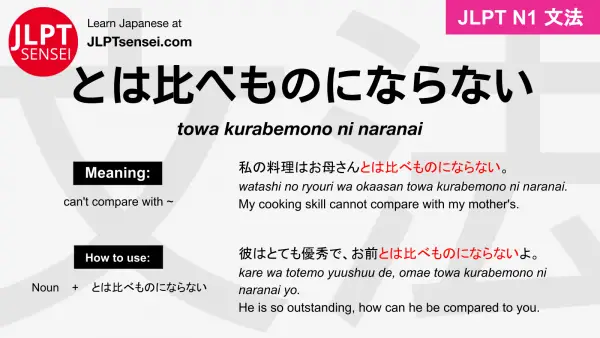 towa kurabemono ni naranai とは比べものにならない とはくらべものにならない jlpt n1 grammar meaning 文法 例文 japanese flashcards
