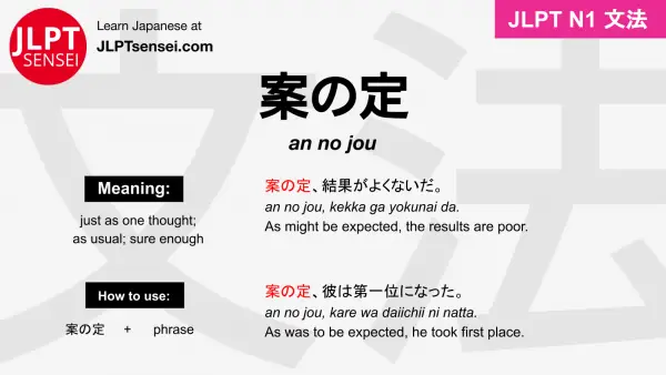 an no jou 案の定 あんのじょう jlpt n1 grammar meaning 文法 例文 japanese flashcards