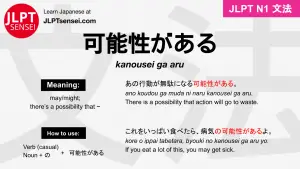 kanousei ga aru 可能性がある かのうせいがある jlpt n1 grammar meaning 文法 例文 japanese flashcards