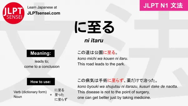 ni itaru に至る にいたる jlpt n1 grammar meaning 文法 例文 japanese flashcards
