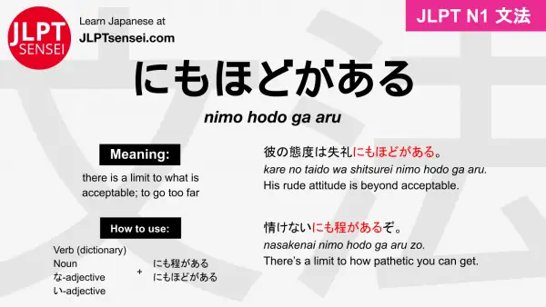 nimo hodo ga aru にもほどがある jlpt n1 grammar meaning 文法 例文 japanese flashcards