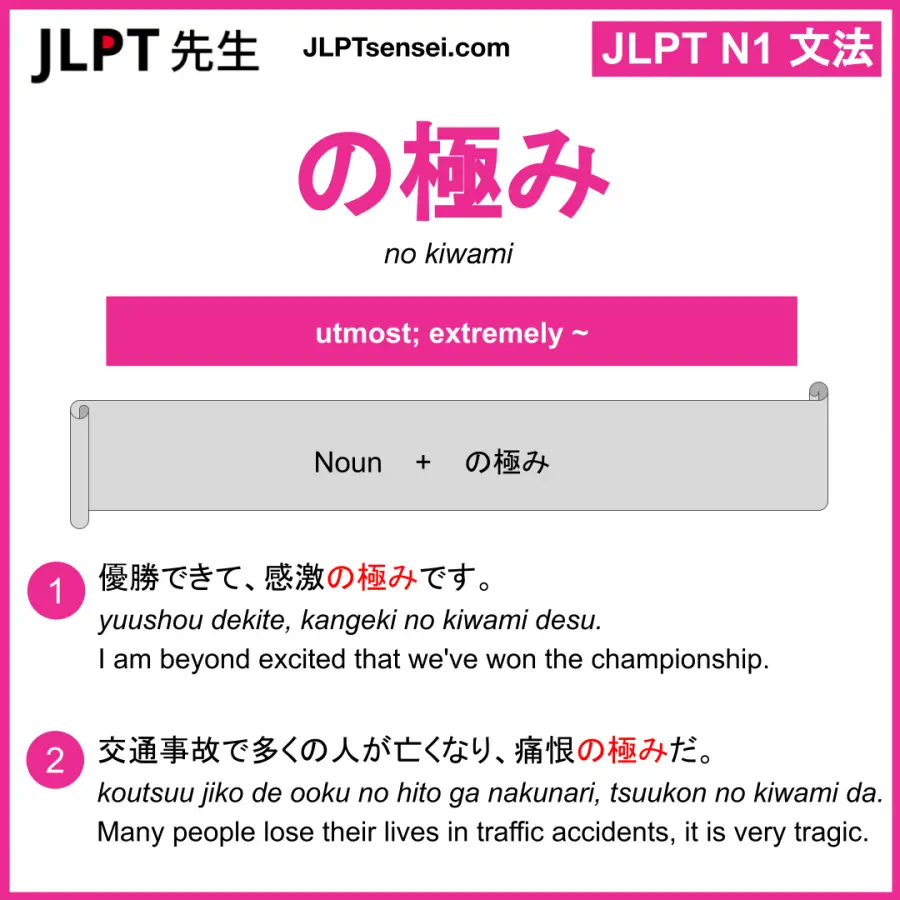 Jlpt N1 Grammar の極み No Kiwami Meaning Jlptsensei Com