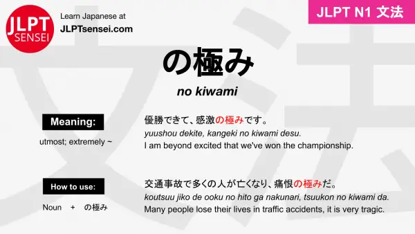 no kiwami の極み のきわみ jlpt n1 grammar meaning 文法 例文 japanese flashcards