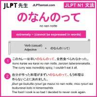 no nan notte のなんのって jlpt n1 grammar meaning 文法 例文 learn japanese flashcards