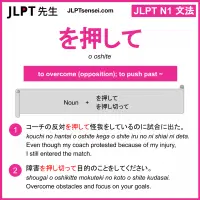o oshite を押して をおして jlpt n1 grammar meaning 文法 例文 learn japanese flashcards