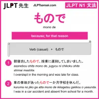 mono de もので jlpt n1 grammar meaning 文法 例文 learn japanese flashcards