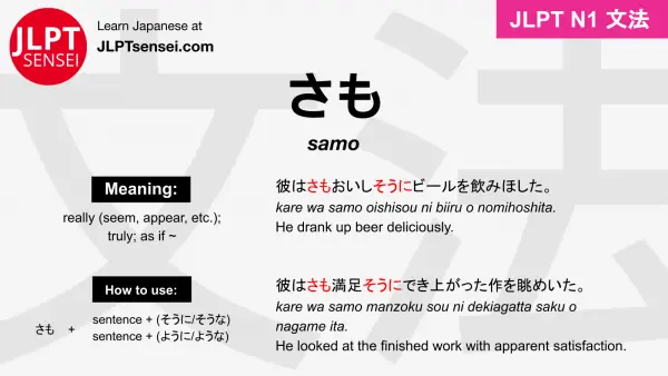 samo さも jlpt n1 grammar meaning 文法 例文 japanese flashcards