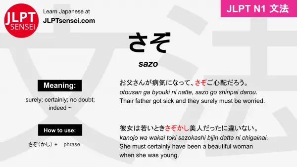 sazo さぞ jlpt n1 grammar meaning 文法 例文 japanese flashcards