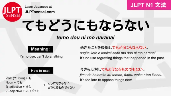 temo dou ni mo naranai てもどうにもならない jlpt n1 grammar meaning 文法 例文 japanese flashcards
