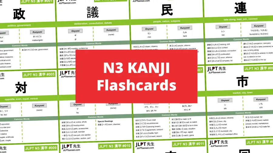 JLPT N3 Kanji List Flashcards Batch Download