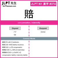 374 賠 kanji meaning JLPT N1 Kanji Flashcard