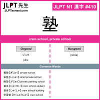 410 塾 kanji meaning JLPT N1 Kanji Flashcard