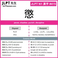 415 懲 kanji meaning JLPT N1 Kanji Flashcard
