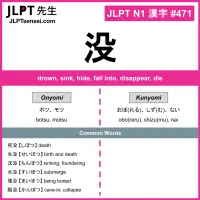 JLPT N1 Kanji: 没 (botsu, motsu, obo(reru), shizu(mu), nai) Meaning ...