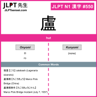 550 盧 kanji meaning JLPT N1 Kanji Flashcard