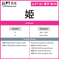 616 姫 kanji meaning JLPT N1 Kanji Flashcard
