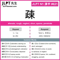 621 疎 kanji meaning JLPT N1 Kanji Flashcard