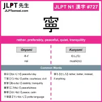 727 寧 kanji meaning JLPT N1 Kanji Flashcard