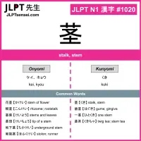 1020 茎 kanji meaning JLPT N1 Kanji Flashcard