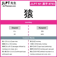 793 猿 kanji meaning JLPT N1 Kanji Flashcard