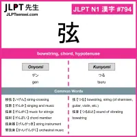 794 弦 kanji meaning JLPT N1 Kanji Flashcard
