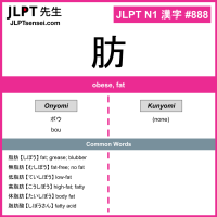 888 肪 kanji meaning JLPT N1 Kanji Flashcard