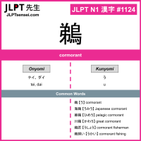 1124 鵜 kanji meaning JLPT N1 Kanji Flashcard
