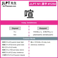1254 喧 kanji meaning JLPT N1 Kanji Flashcard