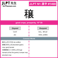 1468 穣 kanji meaning JLPT N1 Kanji Flashcard