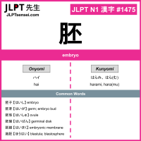 1475 胚 kanji meaning JLPT N1 Kanji Flashcard