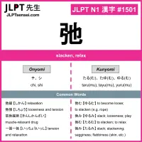 1501 弛 kanji meaning JLPT N1 Kanji Flashcard